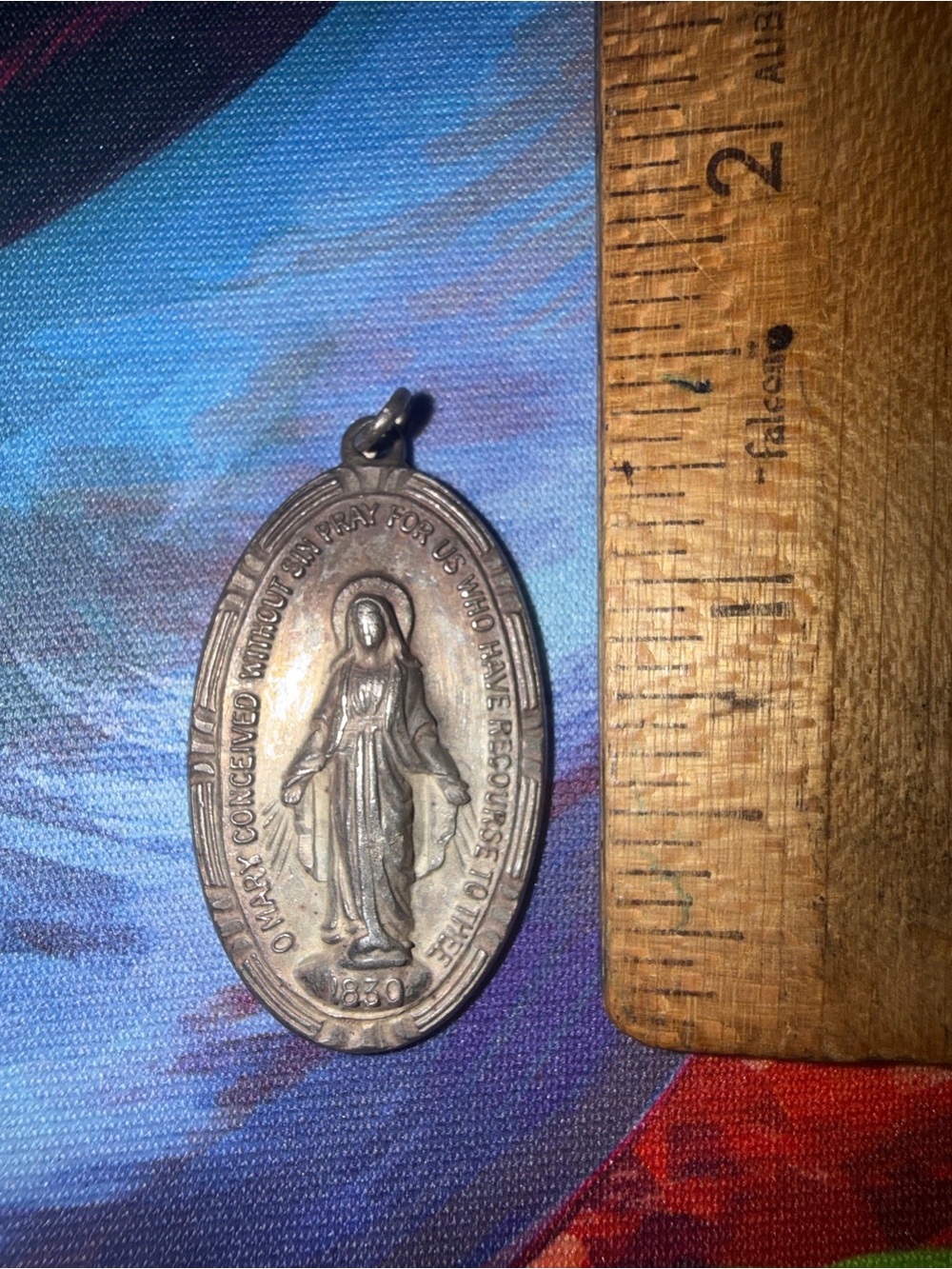RARE VTG A. GALE STERLING SILVER MIRACULOUS MARY MEDAL CHARM PENDANT - 11g Weigh